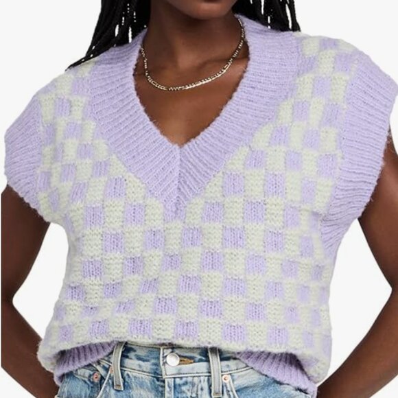 English Factory Women's lilac checker knit vest size size S - Picture 2 of 4